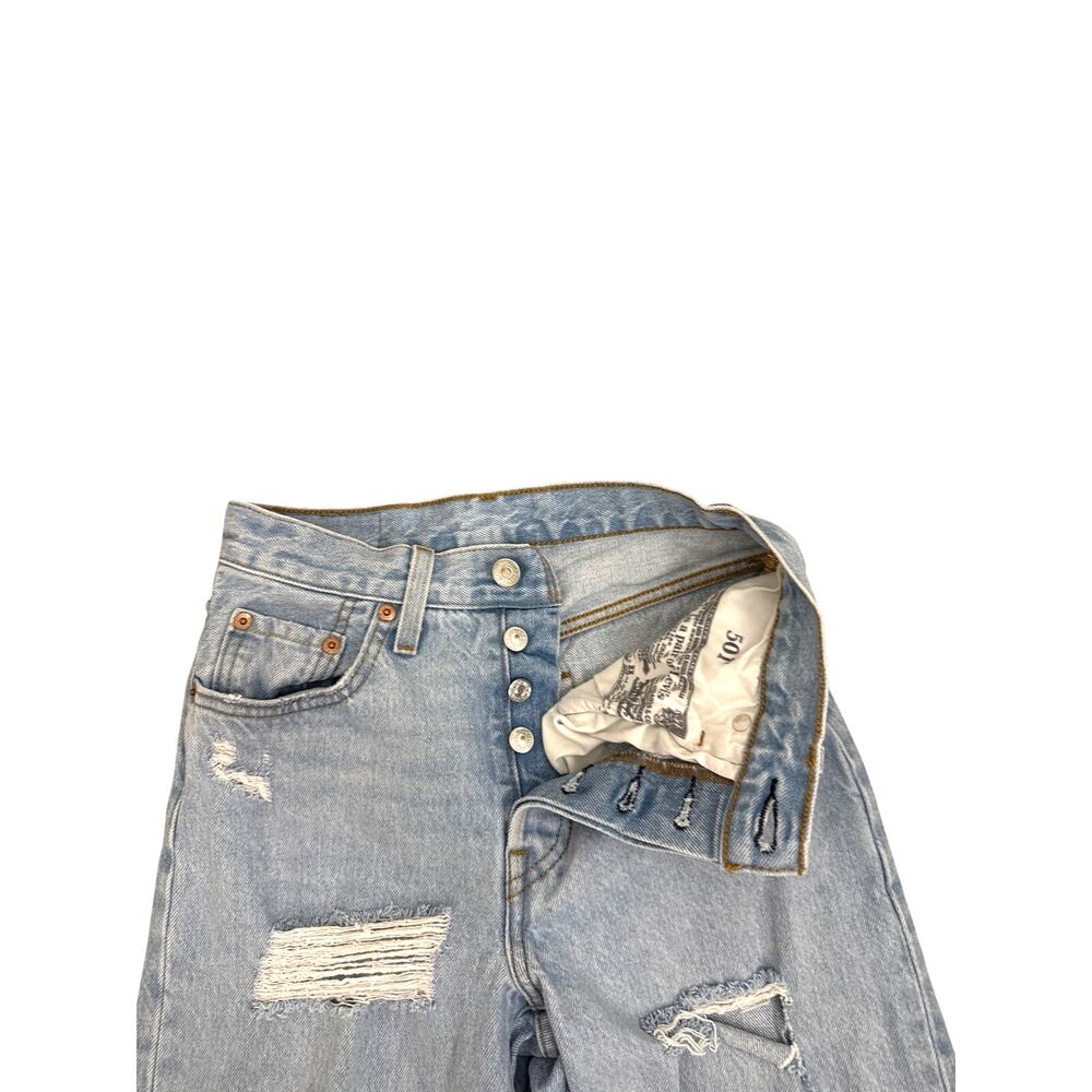 Levi's 501 Denim Button Fly Distressed Straight Leg Blue Jeans Size Women's 24 - Picture 3 of 4